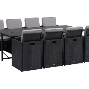 Comedor de jardín en resina trenzada chicago 8 - atlanta - negro - 8 plazas para 8 Personas