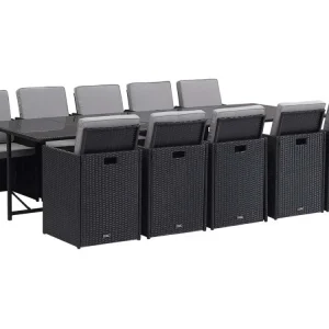 Comedor de jardín en resina trenzada chicago 10 - atlanta - noir | Material Resistente los Rayos UV