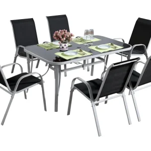 Comedor de jardín en textileno cordoba - phoenix - negro para Terraza y Piscina