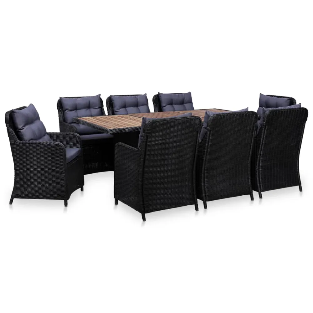 Conjunto de Jardín Idaxl juego de comedor de jardín 9 piezas ratán sintético negro