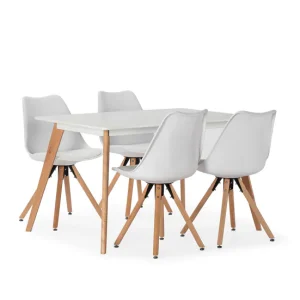 Conjunto de Jardín Juego de mesa 120x80 cm y 4 sillas de comedor Jeff color Blanco