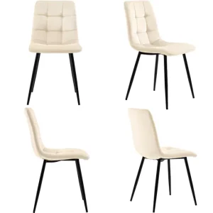 Conjunto de Jardín Juego de 4 sillas de comedor - estructura metálica - tela terciopelo - marfil