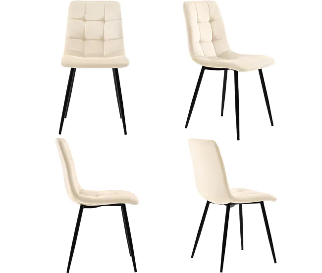 Conjunto de Jardín Juego de 4 sillas de comedor - estructura metálica - tela terciopelo - marfil