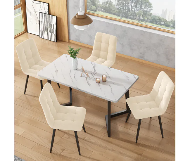 Conjunto de Jardín Juego de 4 sillas de comedor - estructura metálica - tela terciopelo - marfil