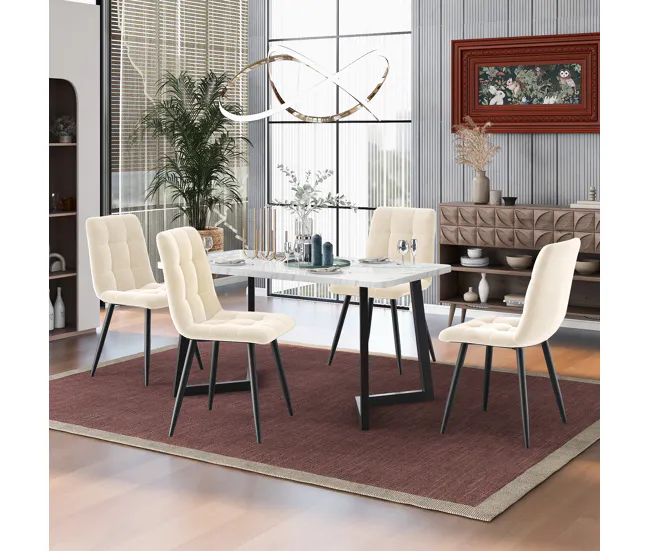 Conjunto de Jardín Juego de 4 sillas de comedor - estructura metálica - tela terciopelo - marfil