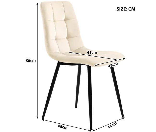 Conjunto de Jardín Juego de 4 sillas de comedor - estructura metálica - tela terciopelo - marfil