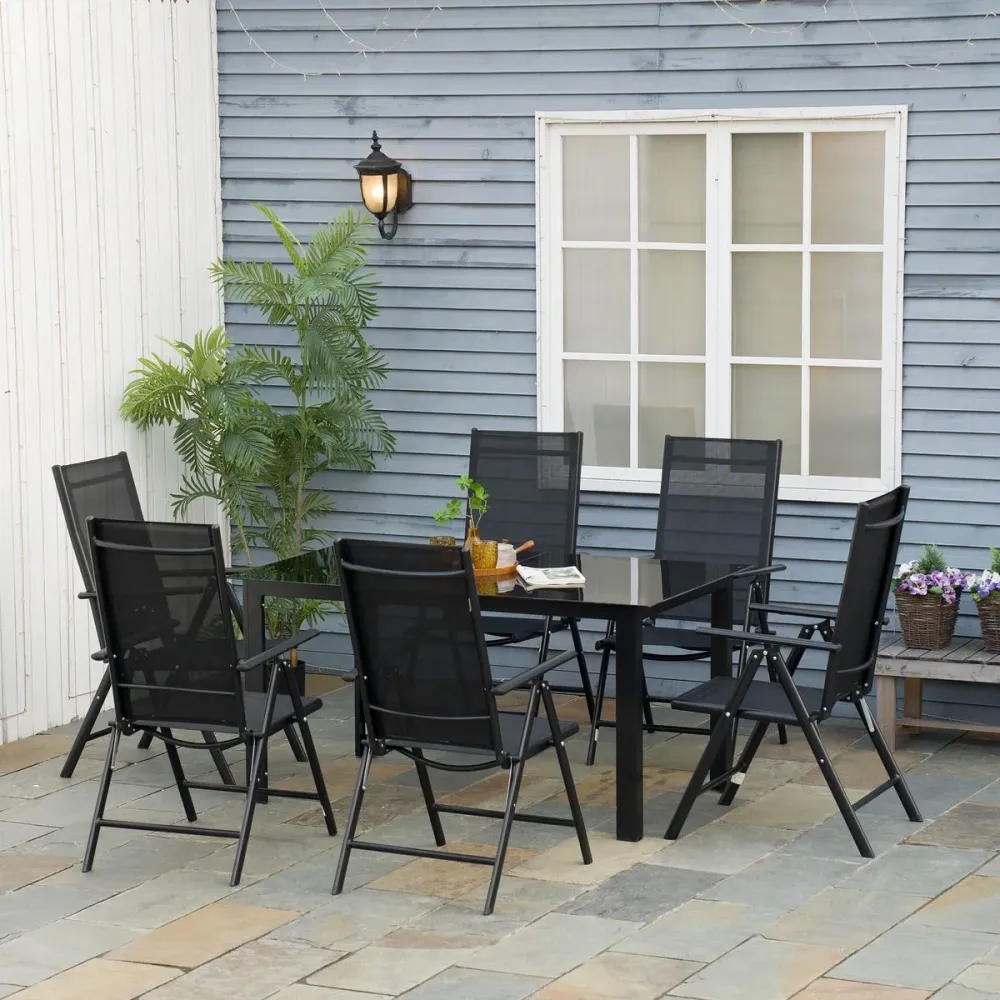 Conjunto de jardín 1 mesa + 6 sillas plegables negro Fácil Mantenimiento