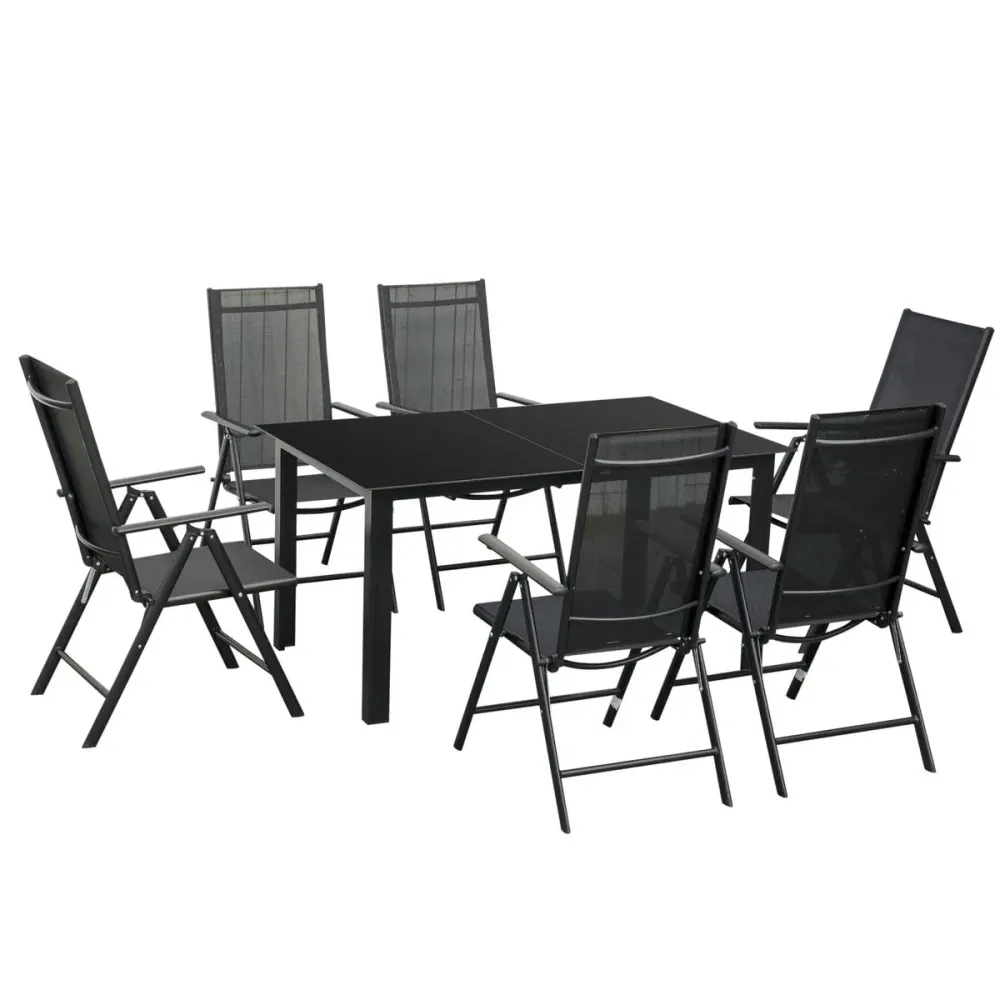 Conjunto de jardín 1 mesa + 6 sillas plegables negro Fácil Mantenimiento