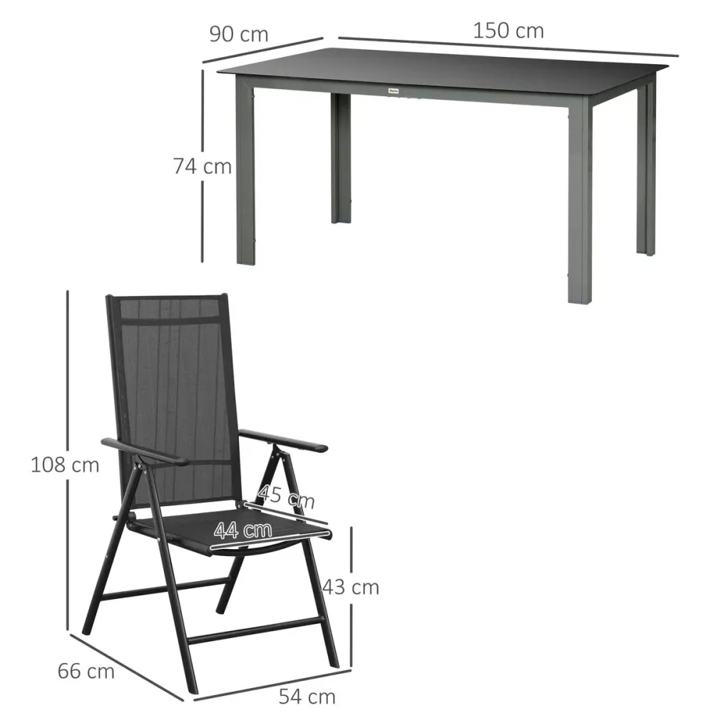 Conjunto de jardín 1 mesa + 6 sillas plegables negro Fácil Mantenimiento