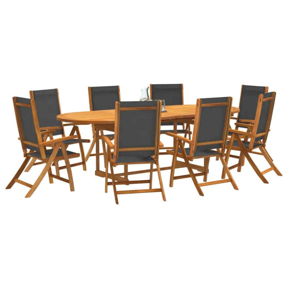 Conjunto de Jardín vidaXL juego comedor de jardín 9 pzas madera maciza acacia y textileno