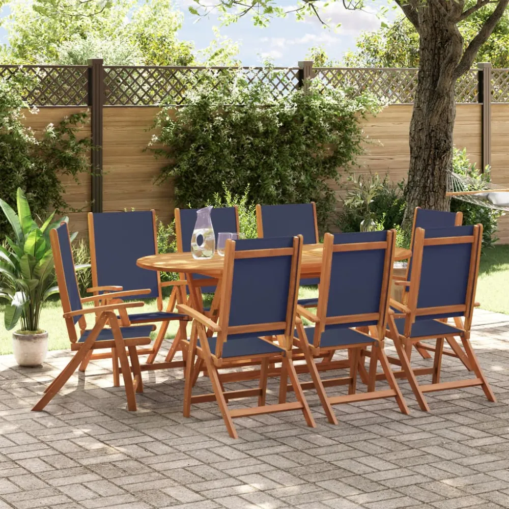 Conjunto de Jardín vidaXL juego comedor de jardín 9 pzas madera maciza acacia y textileno