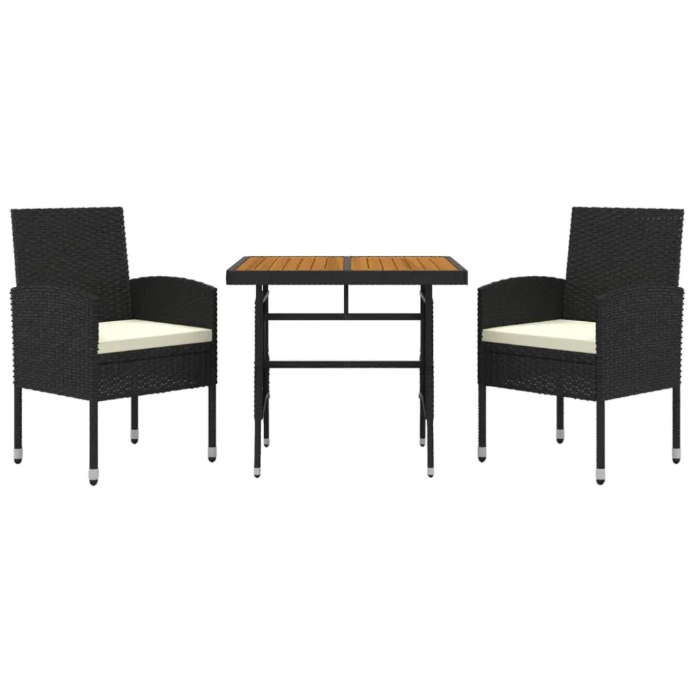 Conjunto de Jardín vidaXL juego de comedor de jardín 3 pzas ratán sintético negro
