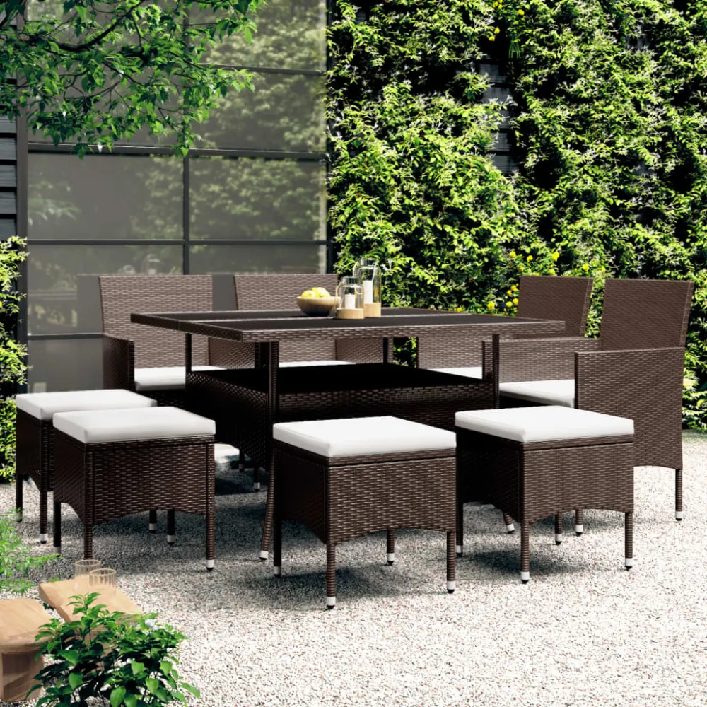 Conjunto de Jardín vidaXL juego de comedor de jardín 9 piezas ratán sintético marrón