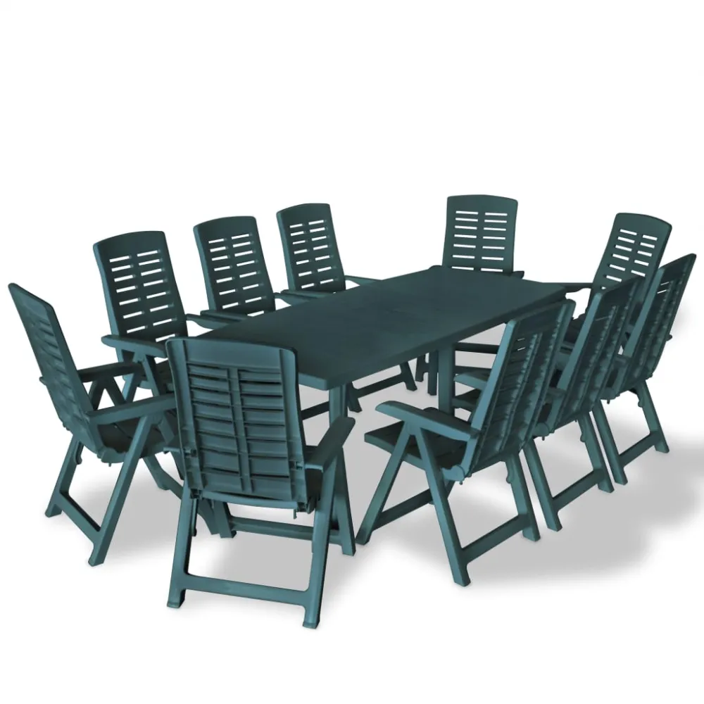 Conjunto de Jardín vidaXL juego de comedor de jardín 11 piezas plástico verde