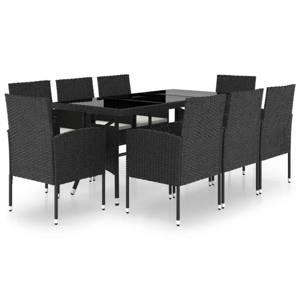 Conjunto de Jardín vidaXL juego de comedor para jardín 9 piezas ratán sintético negro