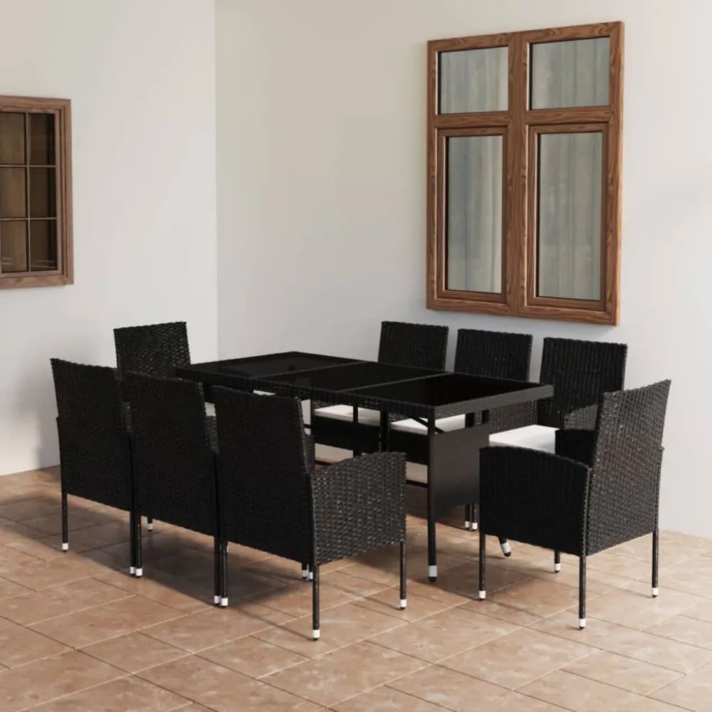 Conjunto de Jardín vidaXL juego de comedor para jardín 9 piezas ratán sintético negro