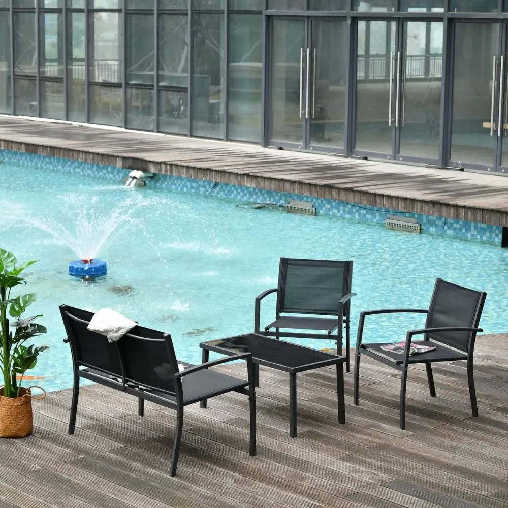 Conjunto Modular Conjunto de jardín Jeff Outsunny 3 sillones + 1 mesa negro