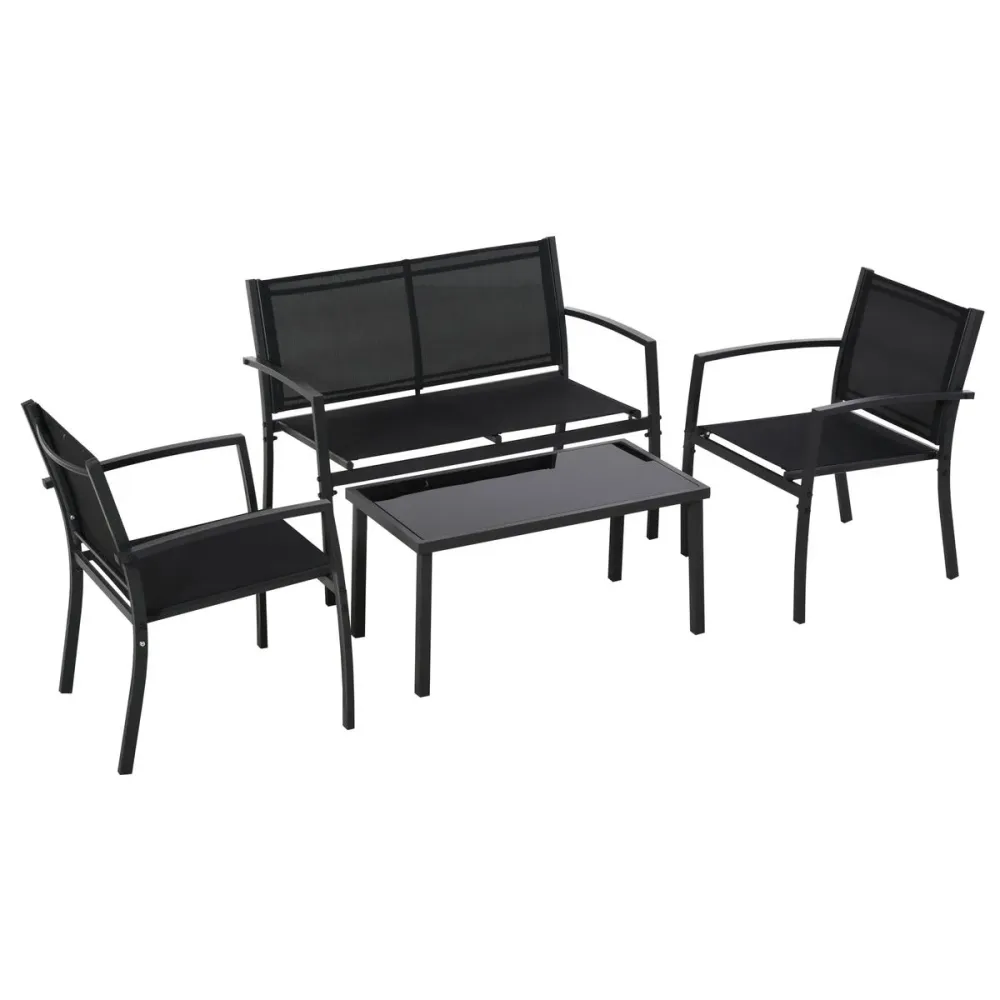 Conjunto Modular Conjunto de jardín Jeff Outsunny 3 sillones + 1 mesa negro