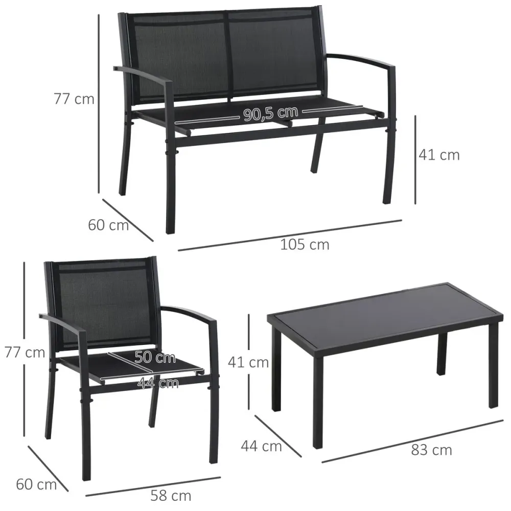 Conjunto Modular Conjunto de jardín Jeff Outsunny 3 sillones + 1 mesa negro