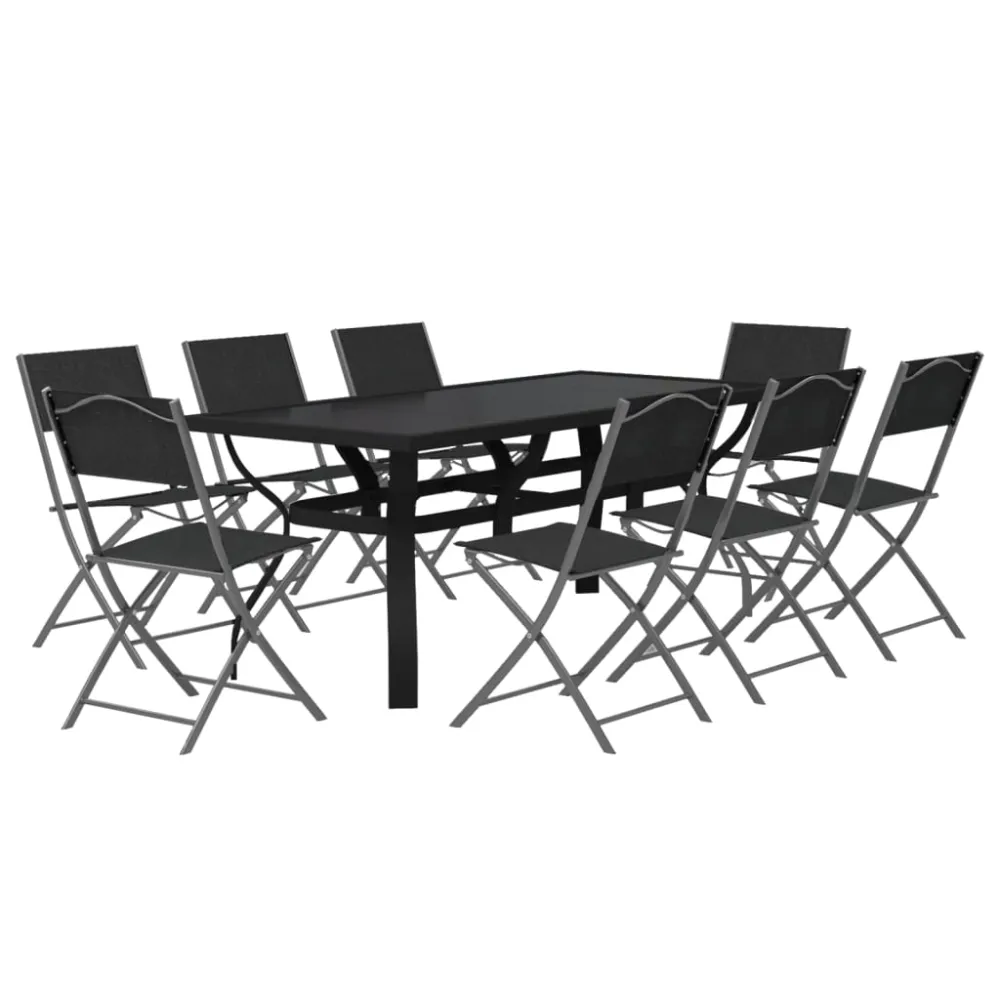 Conjunto Modular vidaXL juego de comedor de jardín 9 piezas gris y negro