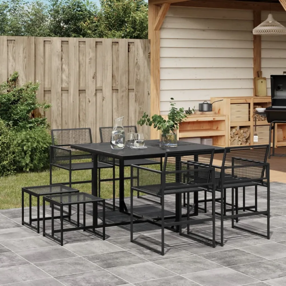 Conjunto Modular vidaXL juego de comedor de jardín 9 piezas ratán sintético negro