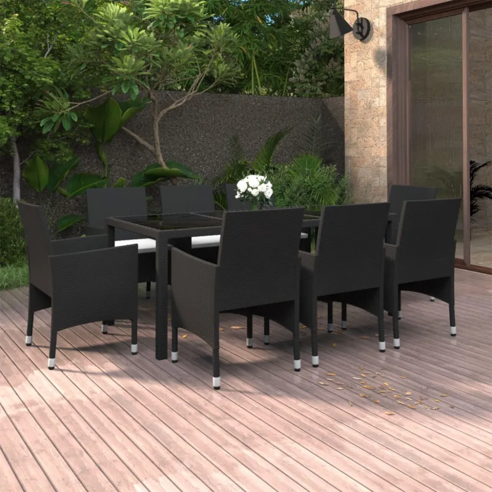 Conjunto Modular vidaXL juego de comedor de jardín 9 piezas ratán sintético negro