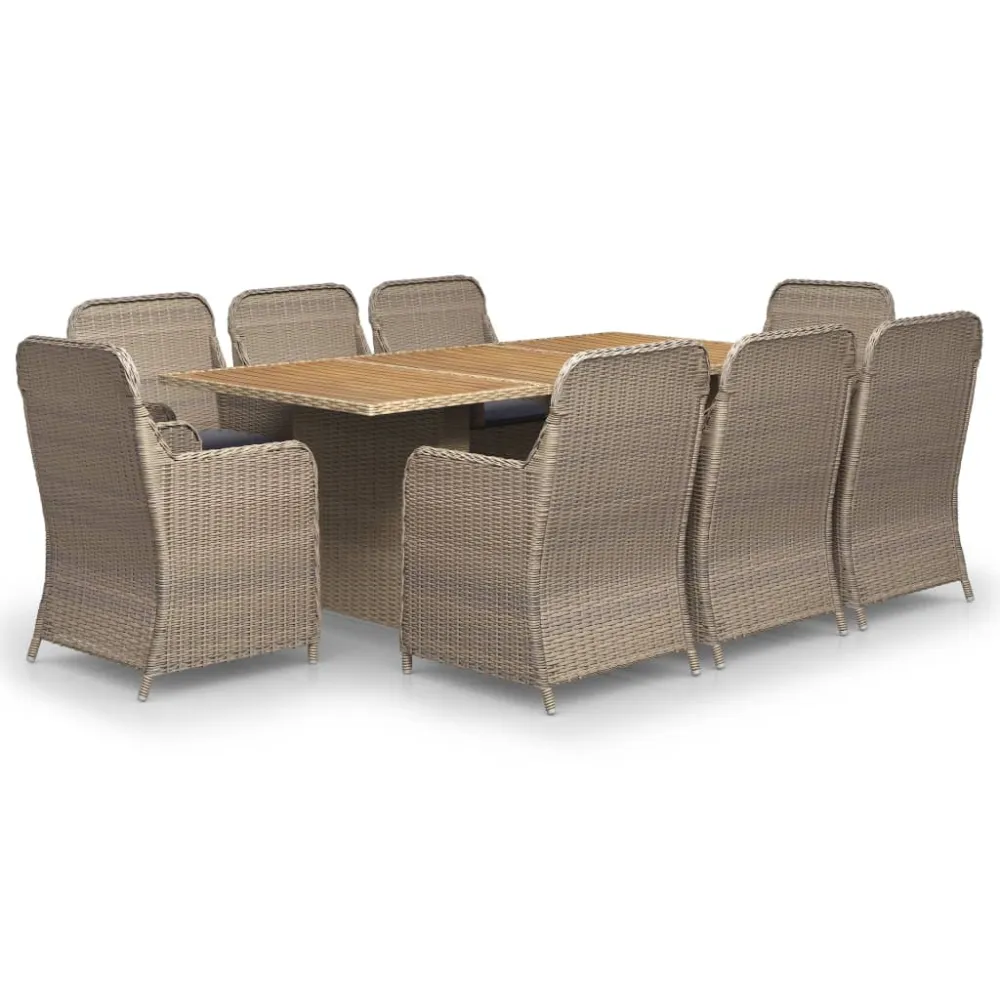 Conjunto Modular vidaXL juego de comedor para jardín 9 piezas ratán sintético marrón