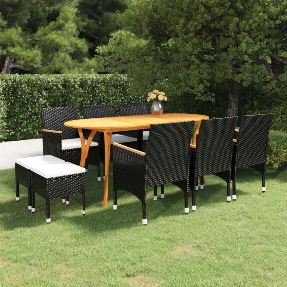 Conjunto Modular vidaXL juego de comedor para jardín 9 piezas negro