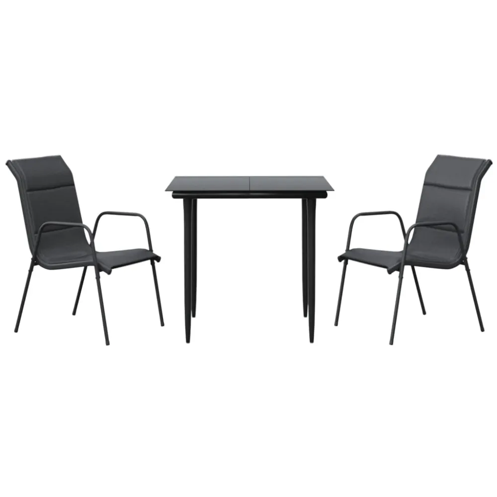Conjunto Modular vidaXL juego de comedor para jardín 3 piezas acero y textilene negro