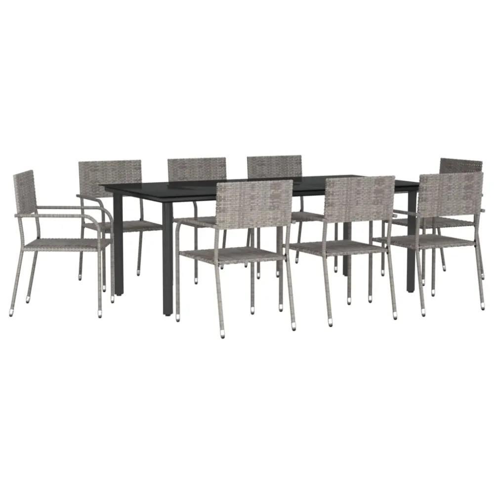 Conjunto Premium de vidaXL juego de comedor jardín 9 pzas ratán sintético acero gris negro