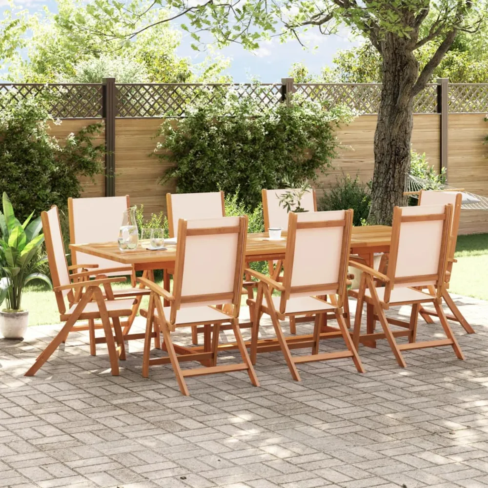 Conjunto Premium de vidaXL juego comedor de jardín 9 pzas madera maciza acacia y textileno