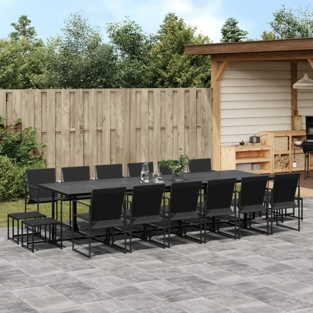 Conjunto Premium de vidaXL juego de comedor de jardín 17 piezas textileno negro