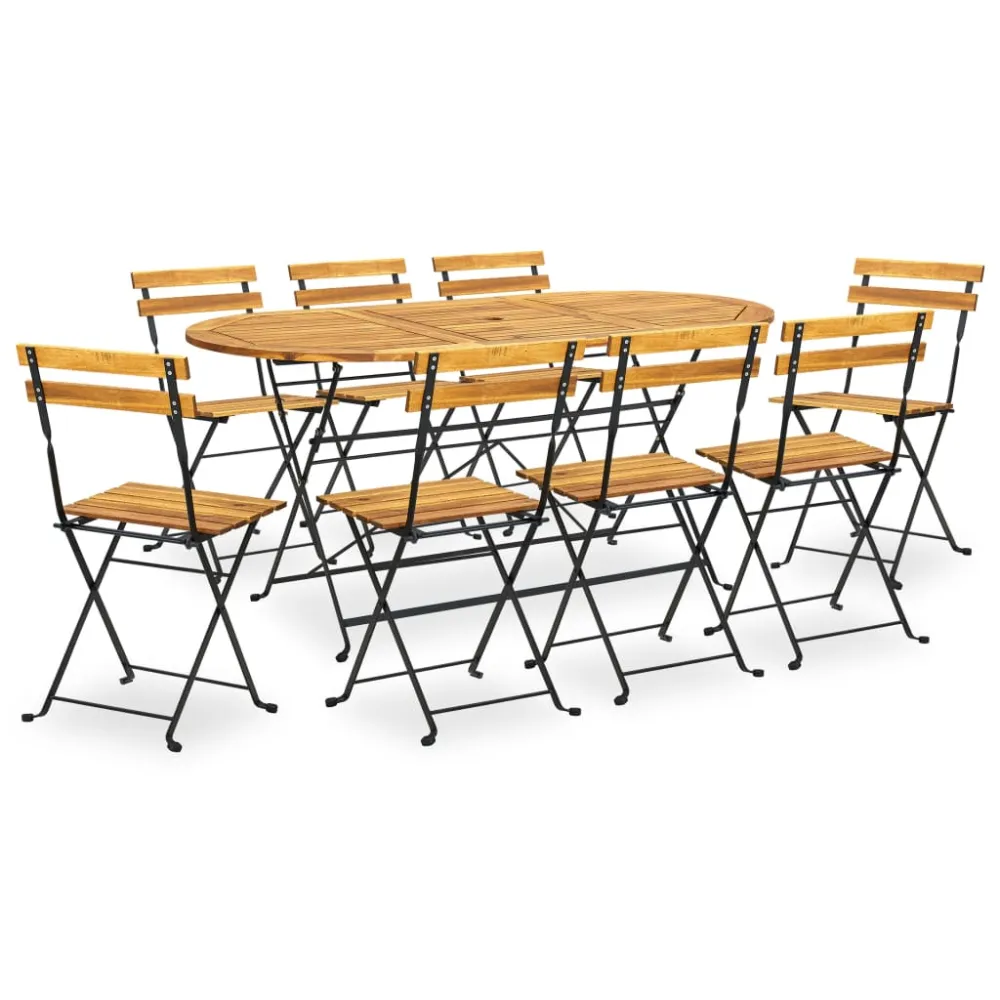 Conjunto de Ratán vidaXL comedor de jardín plegable 9 piezas de madera maciza de acacia