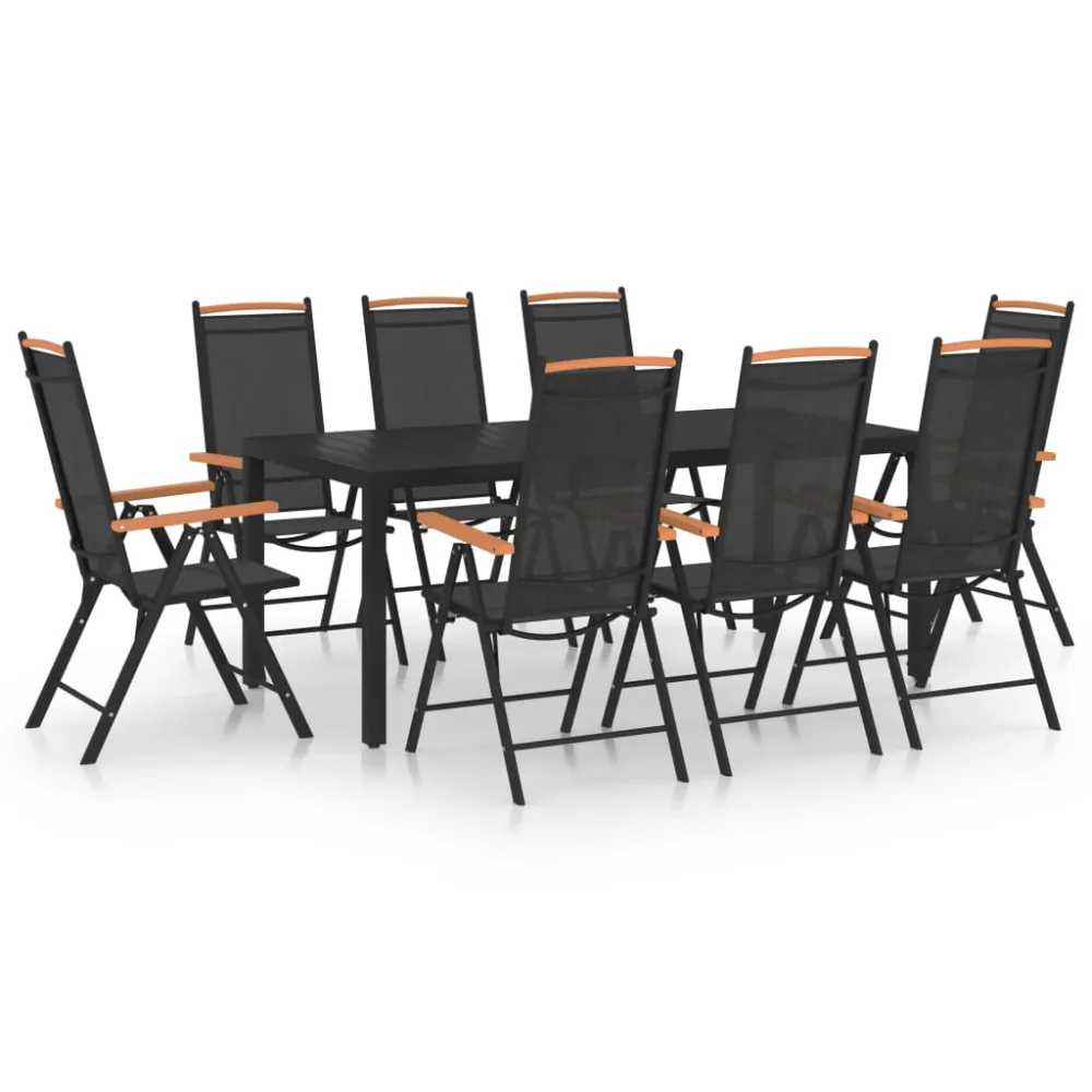 Conjunto de Ratán vidaXL juego de comedor de jardín 9 piezas aluminio negro