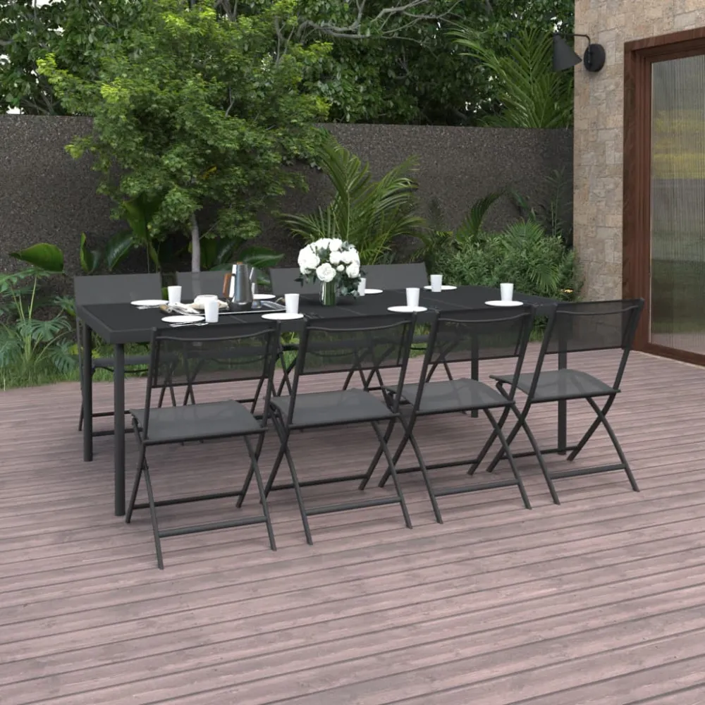 Conjunto de Ratán vidaXL juego de comedor de jardín 9 piezas acero