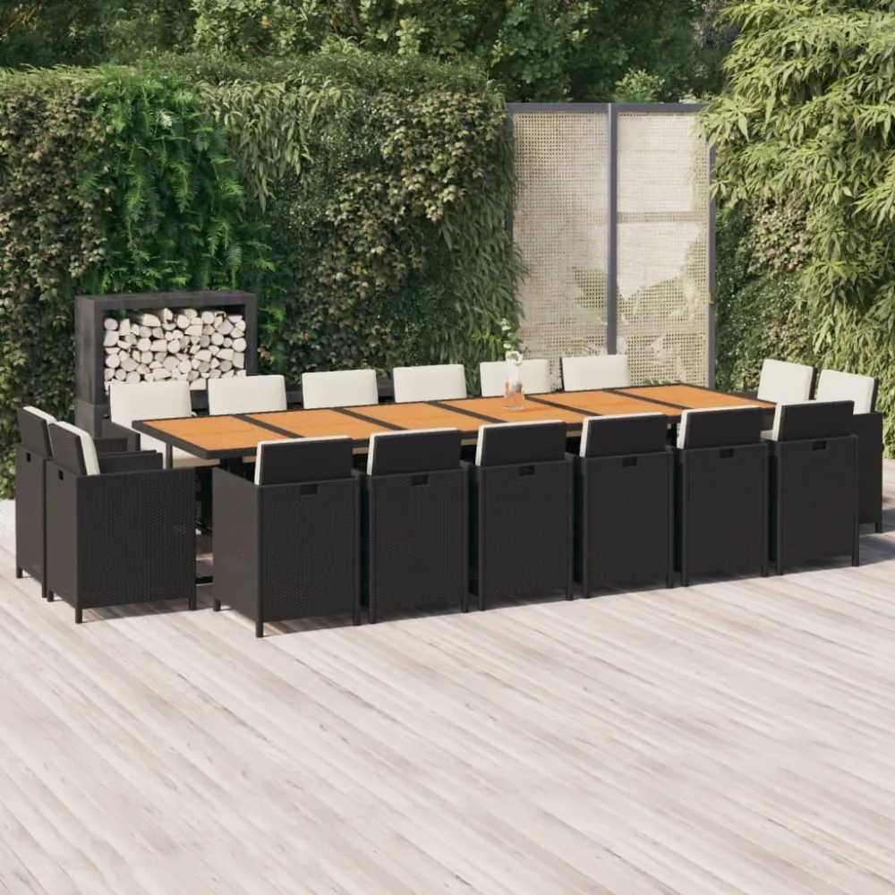 Conjunto de Ratán vidaXL juego comedor jardín 17 pzas con cojines ratán sintético negro