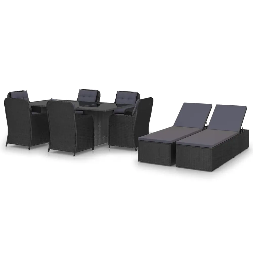 Conjunto de Ratán vidaXL juego de comedor para jardín 9 piezas ratán sintético negro