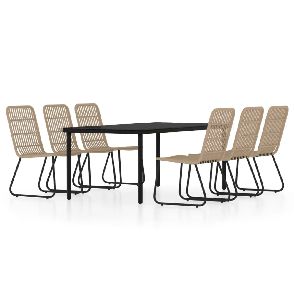 Conjunto de Ratán vidaXL juego de comedor para jardín 7 piezas color roble