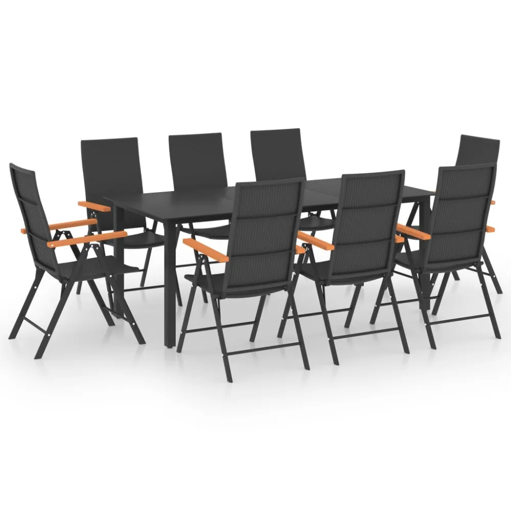 Conjunto de Ratán vidaXL juego de comedor para jardín 9 piezas negro y marrón