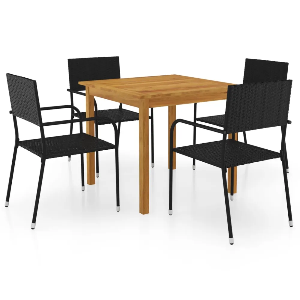 Conjunto de Ratán vidaXL juego de comedor para jardín de 5 piezas negro