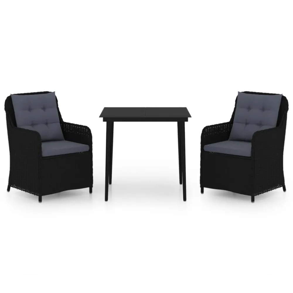 Conjunto de Ratán vidaXL juego de comedor para jardín 3 piezas negro