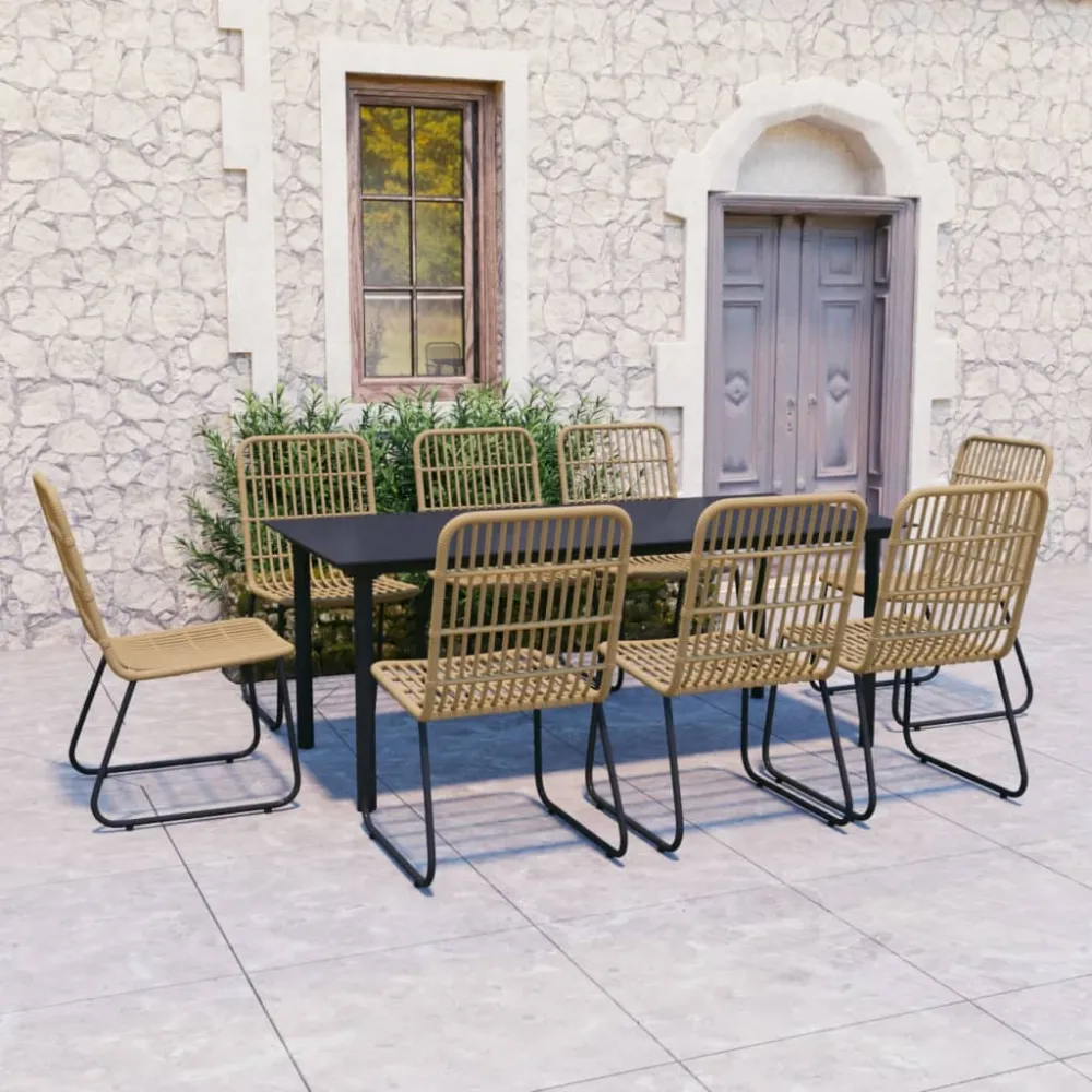 Conjunto de Ratán vidaXL juego de comedor para jardín 9 piezas ratán sintético y vidrio