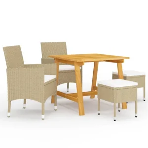 Juego de comedor de jardin de 5 piezas gris en Color Café y Beige