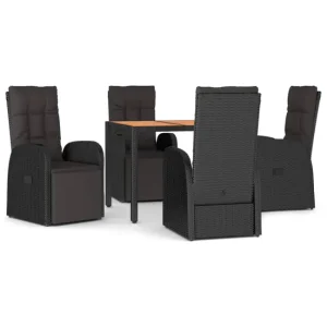Juego comedor jardin 5 piezas madera acacia ratán sintético negro con Cojines Prueba de Agua