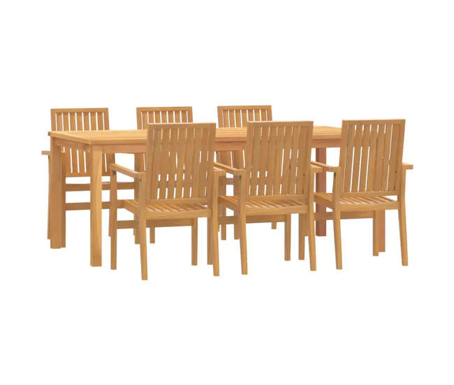 Juego de comedor de jardin 7 piezas madera maciza de teca longitud mesa 200 cm Material de Aluminio y Tela