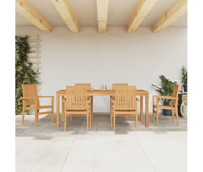 Juego de comedor de jardin 7 piezas madera maciza de teca longitud mesa 200 cm Material de Aluminio y Tela