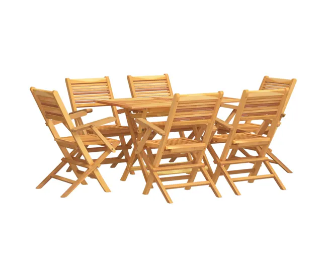 Juego de comedor de jardin 7 piezas madera maciza de teca para 8 Personas