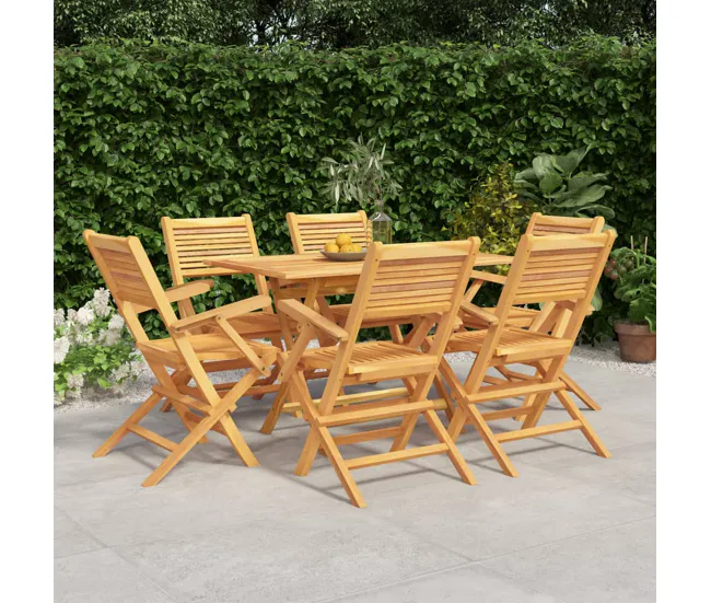 Juego de comedor de jardin 7 piezas madera maciza de teca para 8 Personas