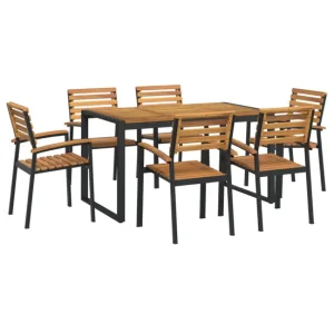 Juego de comedor de jardin 7 piezas madera maciza acacia y metálico - Incluye Mesa y Sillas