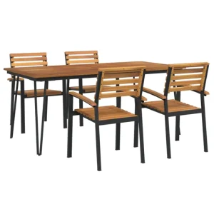 Juego de comedor de jardin 5 piezas madera maciza acacia y metálico
